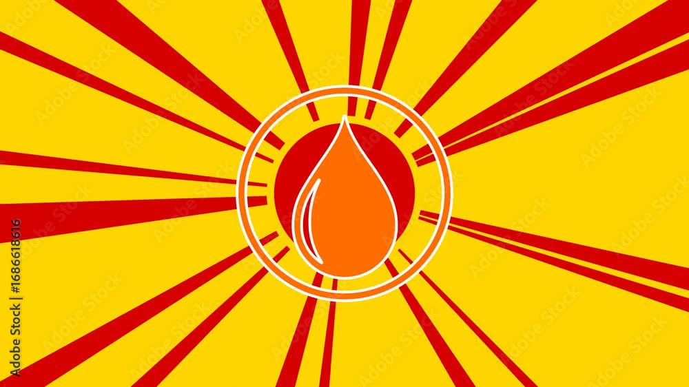 Poster a drop of oil symbol on the background of animation from moving rays of the sun. large orange symbol