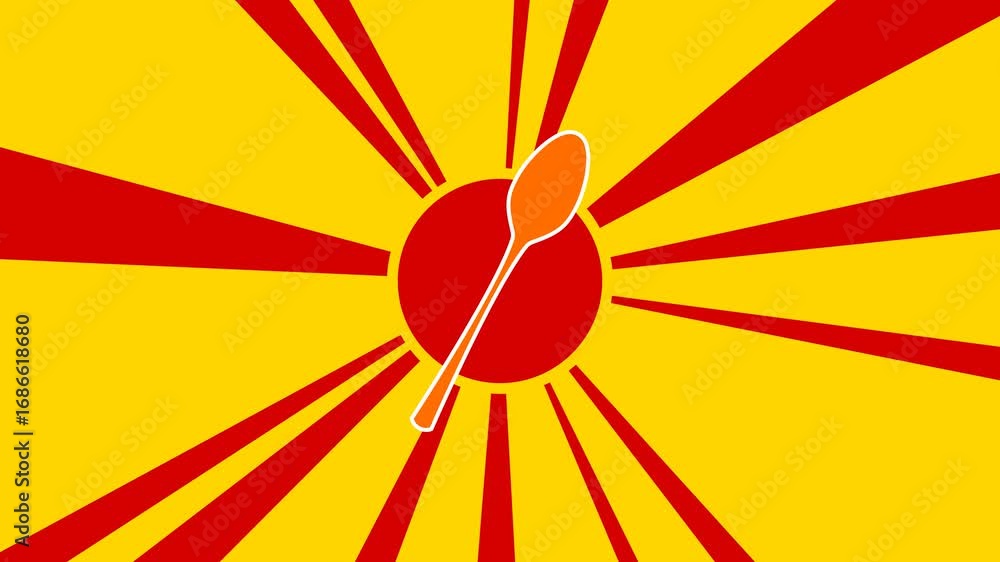 Poster spoon on the background of animation from moving rays of the sun. movement symbolizes the dawn of th