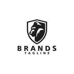 Obraz premium Gorilla Shield Logo Design, Strong Gorilla Head Badge Vector Symbol for Brand Identity, zoo, protection