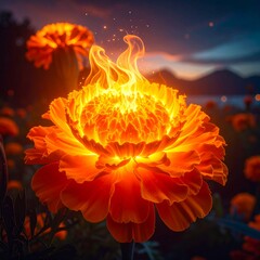 Fiery Marigold Bloom - Sunset Fantasy