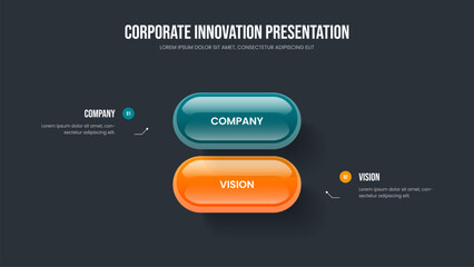 Company Forecast Frame Layout Vector Illustration. Enterprise Analysis Two Option Infographic Slide Template. Professional Proposal 2 Element Diagram Slideshow Design.