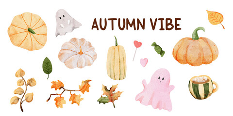 Hand Painted Halloween and Autumn Elements Collection clipart PNG