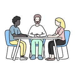 상담 또는 함께 이야기 중인 사람들 일러스트