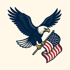Flying Bald Eagle Holding USA Flag – Patriotic American Symbol of Freedom and Strength