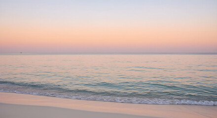 Fototapeta premium Peaceful Beach Sunset with Soft Ocean Waves and Pastel Sky