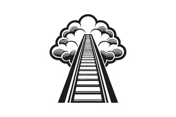 Ladder Ascending into Clouds on White Background