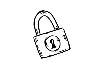 Hand drawn padlock icon vector sketch illustration