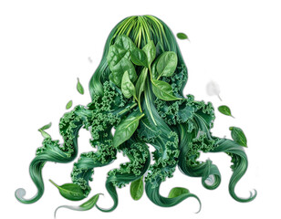 Obraz premium Creative green octopus made of fresh leafy vegetables on white b