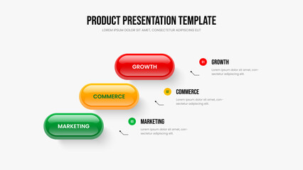 Company Growth 3 Element Diagram Slide Template. Modern Planning Three Option Infographic Slideshow Design. Service Showcase Presentation Layout Vector Illustration.