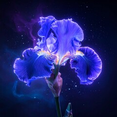 Cosmic Iris Glowing Purple and Blue Neon Flower - Firefly Bloom