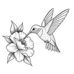 Obraz premium Hummingbird tattoo feeding from a floral bloom for joy and resilience.