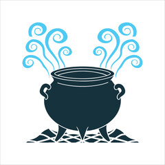 Steaming Cauldron Illustration with Smoke Cauldron and Smoke A three legged pot with curling smoke rising.