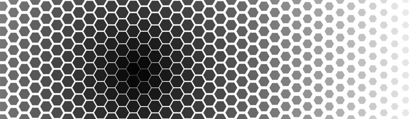 Abstract hexagon honeycomb horizontal background gradient depth effect for tech, AI, blockchain, business innovation, science, biology, corporate presentation or web interface. Vector illustration