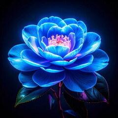 Neon Blue Camellia - Bioluminescent Flower - Glowing Petals