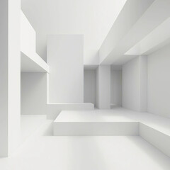 Fototapeta premium Abstract White Geometric Architecture Modern Clean Lines 3D Render Minimalist Space Background 