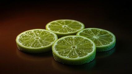 Fresh lime slices arranged against a black background highlight their bright green color, juicy texture, and refreshing citrus flavor, creating a striking contrast perfect for food, drinks, and more