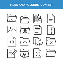 Files and Folders Icon Set Illustrating Various Digital Document Actions. Ideal for applications, websites, and presentations about electronic file handling and storage.