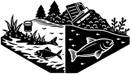 Contrasting environments showing pollution and pristine nature