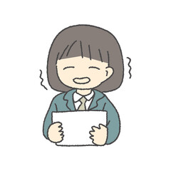 걱정이 있는 귀여운 소녀 학생 일러스트