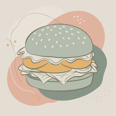 Minimalist abstract burger illustration with soft pastel background
