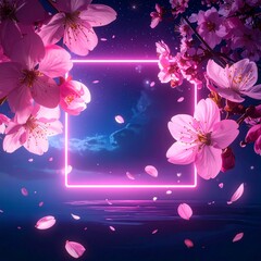 Firefly-Wisteria Glowing Purple-Blue Neon Nightscape with Cascading Luminous Petals