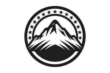 Mountain Peak Inside Decorative Circle Frame, on White Background