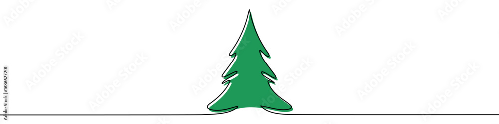 Poster christmas tree in one line art style. christmas tree drawing with editable color fill on a white bac