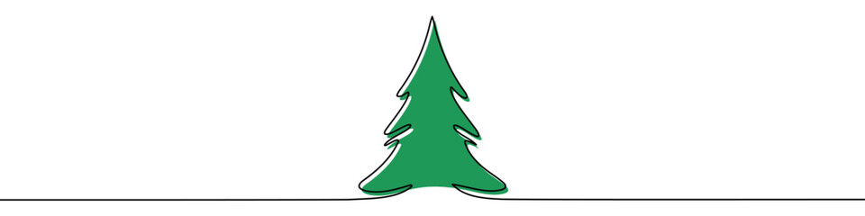 Christmas tree in one line art style. Christmas tree drawing with editable color fill on a white background. Vector illustration.