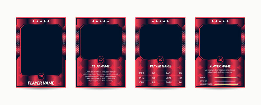 Set of player trading card template, Photo frame and border collection for soccer, hockey, volleyball, and basketball players, Sport flyer layout design, Template eps 10.