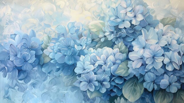 Beautiful watercolor painting of blue hydrangea flowers in full bloom