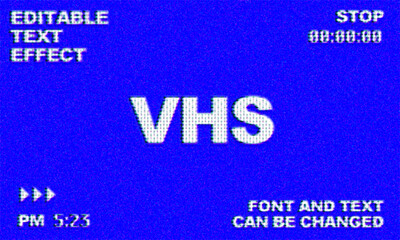 CRT Screen Text Effect, Retro VHS Glitch Typography, Vintage Old TV Display Noise Style