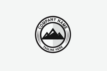 Mountain Peaks Icon with Stars in Circular on White Background