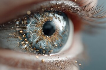 Close-up of an eye blending technology and human elements in circuit design
