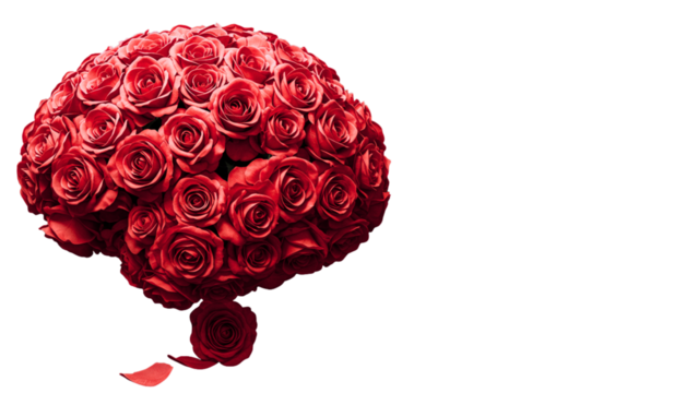 Brain shaped with red roses no background  