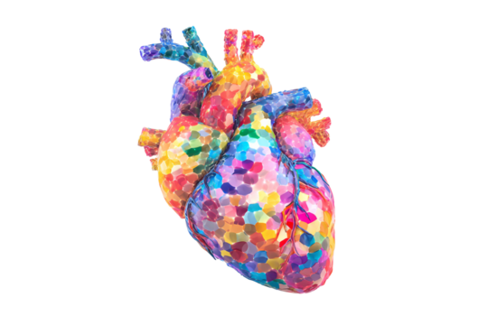 Colorful human heart illustration isolated on transparent background for medical purposes