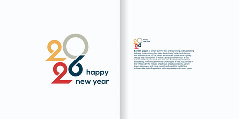 New Year 2026 greeting card with colorful numbers and text on a white background.
