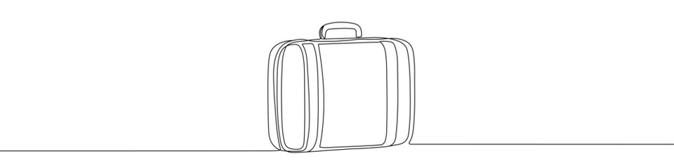 Suitcase in one line art style. Drawing of suitcase with editable black stroke on white background. Vector illustration.