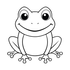 A charming little frog with a big smile, sitting happily on a lily pad, ready for coloring fun with playful details and a joyful, cheerful vibe.
