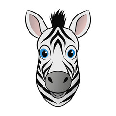 A striking zebra head illustration with bold black and white stripes, detailed facial features, and a realistic yet artistic style perfect for coloring or design projects.
