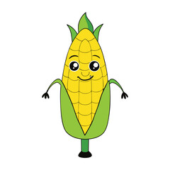 A playful and adorable corn cartoon character with big sparkling eyes, cheerful smile, and tiny hands, bringing fun, charm, and veggie-inspired cuteness to life.
