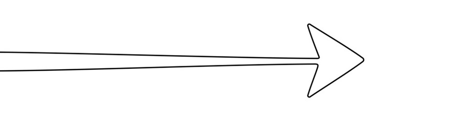 Arrow in one line art style. Arrow drawing with editable black stroke on white background. Vector illustration.