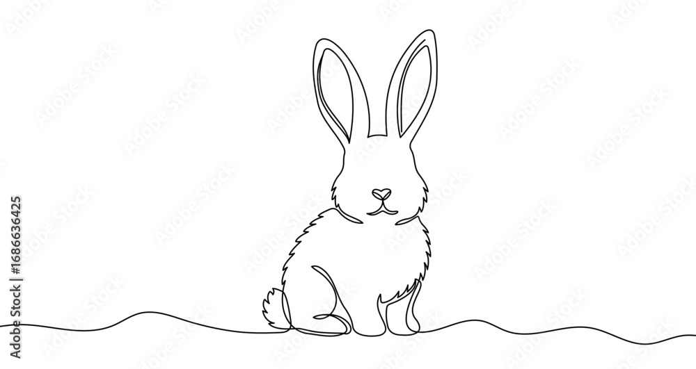 Poster rabbit in one line art style. rabbit drawing with editable black stroke on white background. vector 
