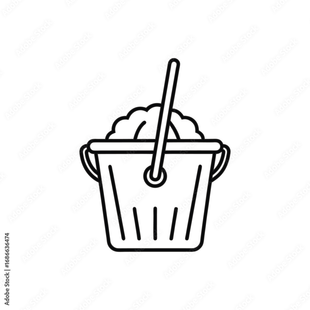 Poster a blackoutlined bucket filled with a lightcolored substance a stick is inside the bucket. editable s