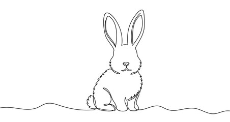 Rabbit in one line art style. Rabbit drawing with editable black stroke on white background. Vector illustration.