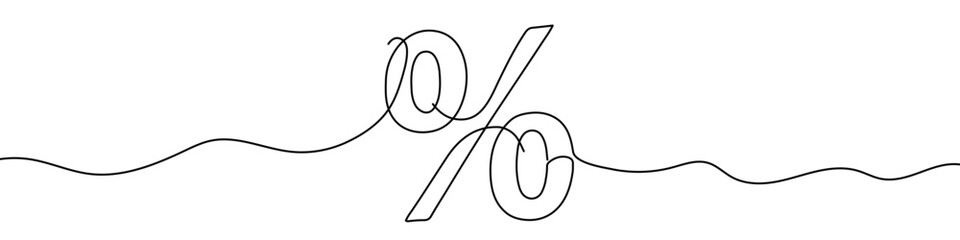 Percent symbol in one line art style. Percent symbol drawing with editable black stroke on white background. Vector illustration.