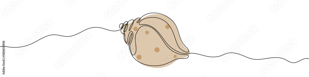Poster beige seashell in one line art style. seashell drawing with editable black stroke on white backgroun