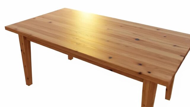 A medium-sized wooden table, with a rectangular top and four legs, is shown from a slightly elevated angle on a white backdrop