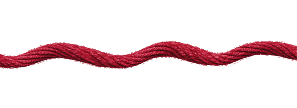 A crimson, wavy cord or ribbon, with a slightly textured, twisted appearance