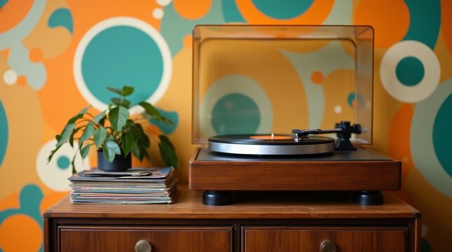 a_retro_turntable_on_a_wooden_stand_with_vinyl_records