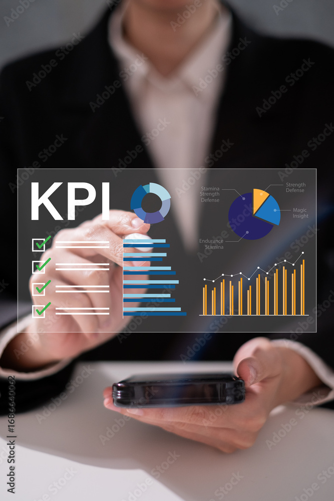 Poster professional businessman working on planning business strategy using kpi dashboard data analysis tar